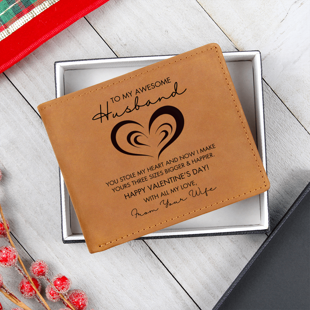 To My Awesome Husband - You Stole My Heart - Engraved Men's Leather Wallet