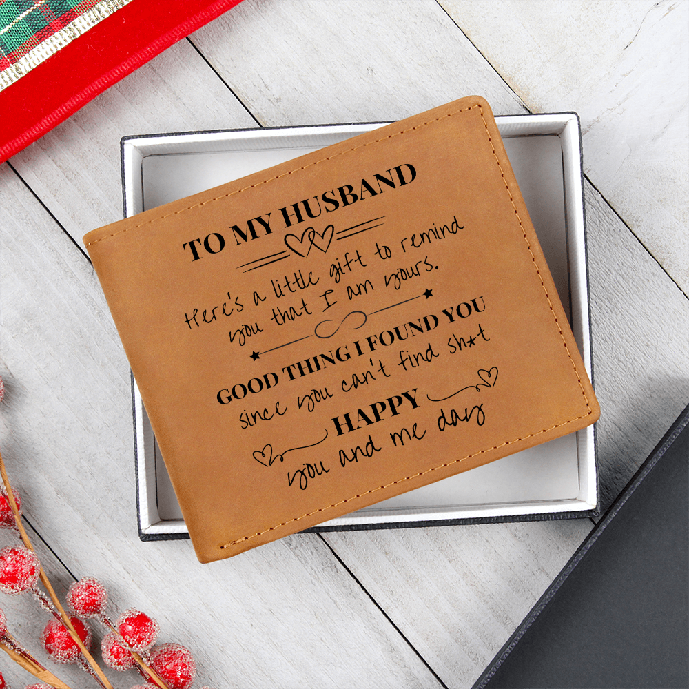 To My Husband - I am Yours - Engraved Men's Leather Wallet