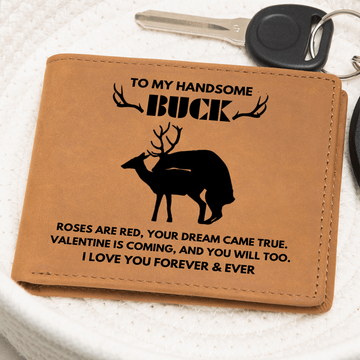 To My Handsome Buck - Engraved Men's Leather Wallet