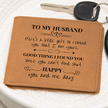 To My Husband - I am Yours - Engraved Men's Leather Wallet