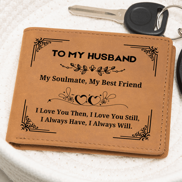 To My Husband - My Soulmate and Best Friend - Engraved Men's Leather Wallet